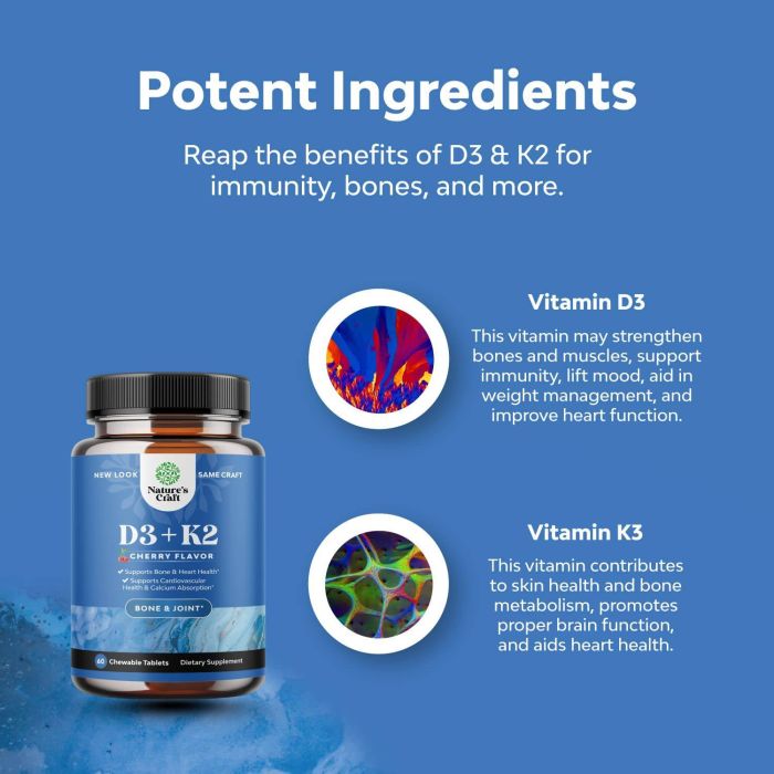 Supplement facts label of Nature’s Craft D3 + K2 tablets