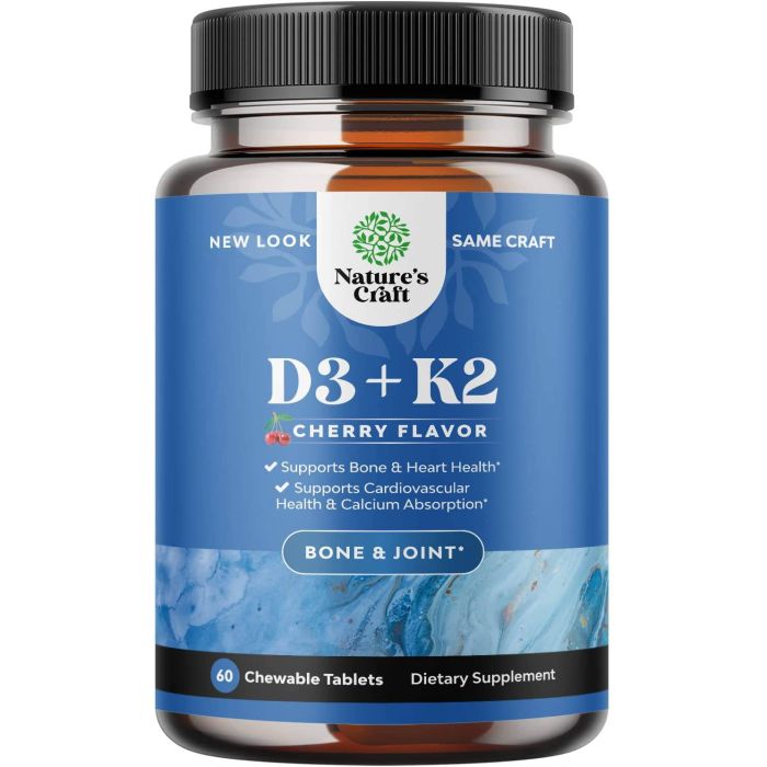 Close-up of Nature’s Craft cherry D3 K2 chewable tablet texture