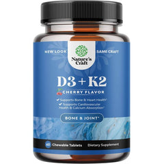 Close-up of Nature’s Craft cherry D3 K2 chewable tablet texture