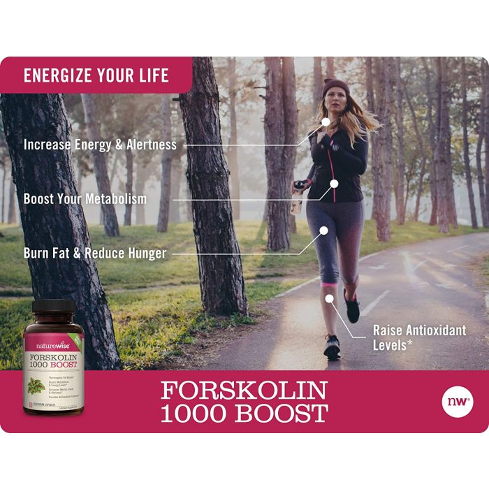 "Bottle of NatureWise Forskolin 1000 – Helps support weight management and lean muscle retention."