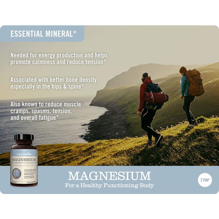 Infographic showing benefits of NatureWise Magnesium supplement – sleep, energy, muscle support