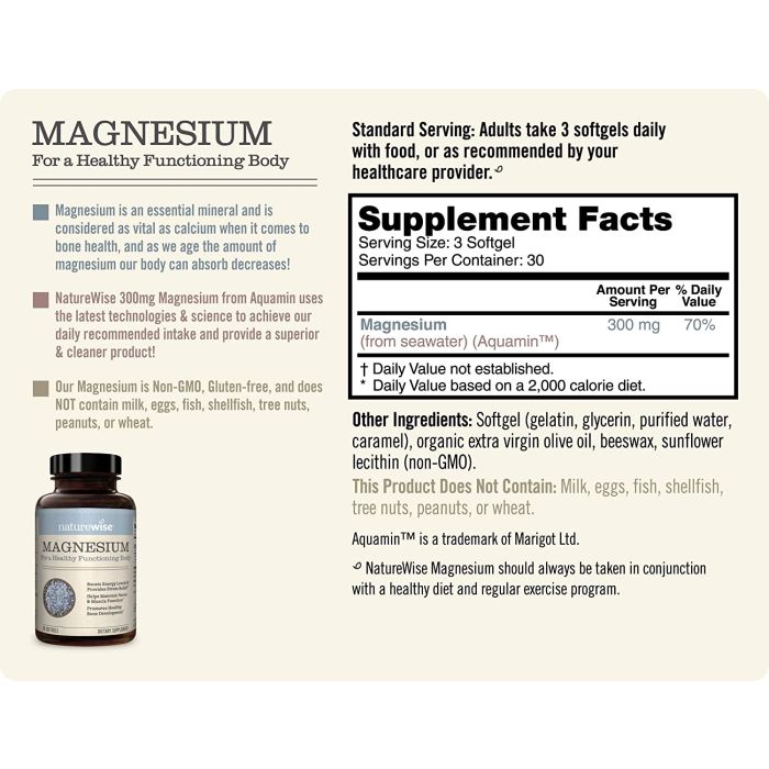 NatureWise Magnesium 300mg softgels – made with organic olive oil for enhanced absorption