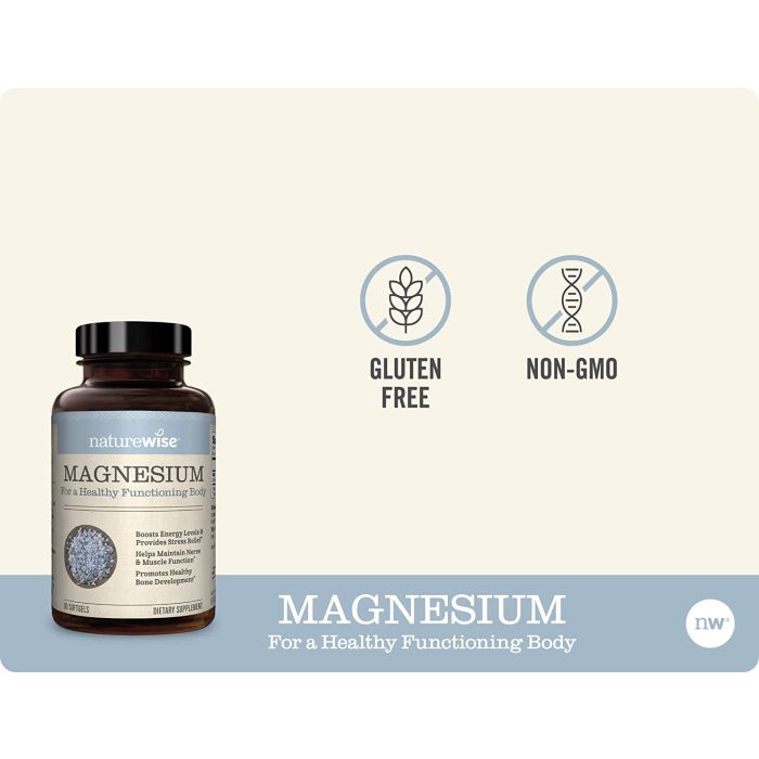 NatureWise Magnesium 300mg bottle – 90 softgels with Aquamin for muscle and nerve support