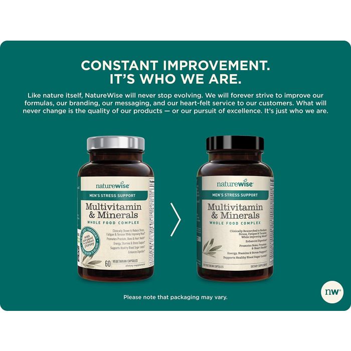 NatureWise Men’s Multivitamin bottle – 60 vegetarian capsules with stress and immune support