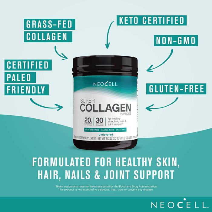 High-quality NeoCell Super Collagen Peptides in a convenient 21.2 oz jar.