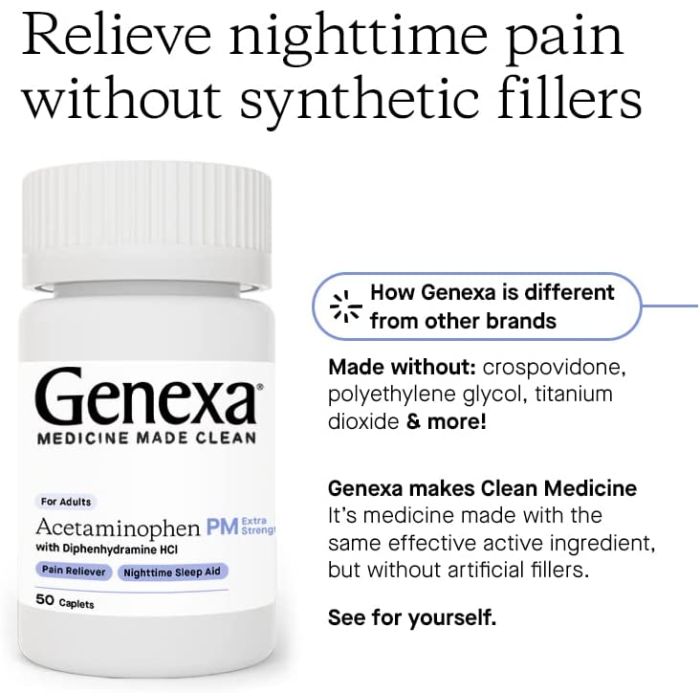 Genexa Acetaminophen PM Extra Strength 50 Caplets Nighttime Sleep Aid
