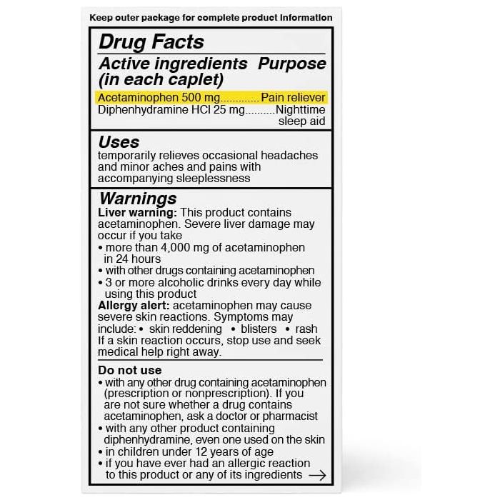 Genexa Acetaminophen PM Extra Strength 50 Caplets Nighttime Sleep Aid