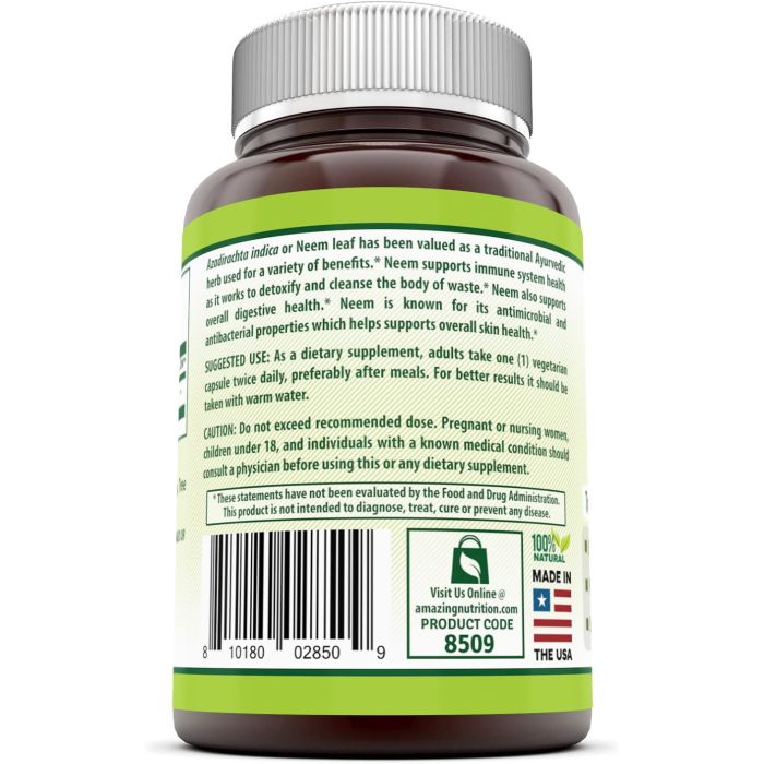Herbal Secrets Neem supplement facts – 1000 mg neem leaf powder per serving