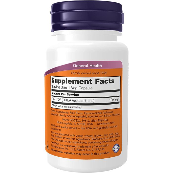"NOW 7-Keto Weight Management Supplement – 100mg, 60 Veggie Capsules for metabolic support"