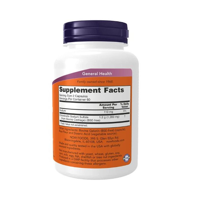 "NOW Chondroitin Sulfate capsules – 600 mg per serving for improved joint mobility"