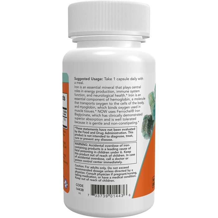 NOW Iron 18 mg bottle front view – essential mineral support for oxygen transport and immunity