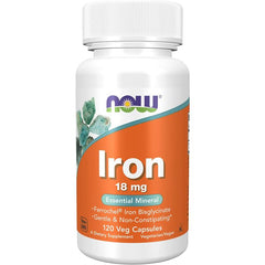 NOW Iron 18 mg vegetarian capsules – high absorption, stomach-friendly formula
