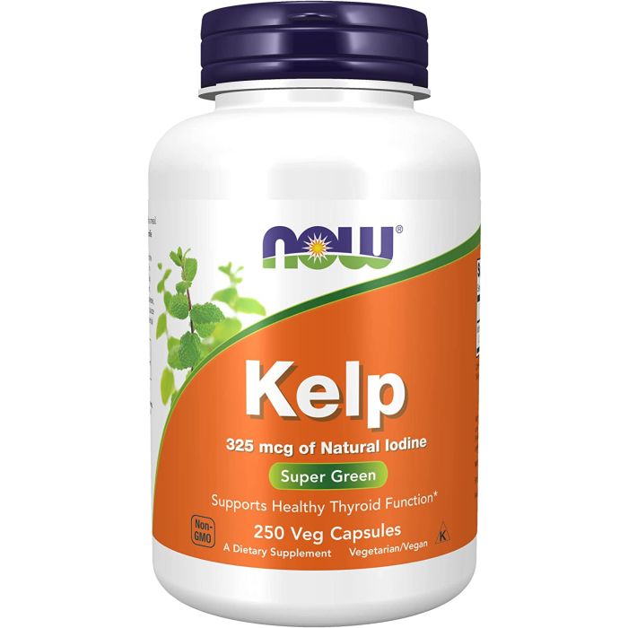 Front-facing product image – NOW Kelp 250 count, seaweed-based iodine supplement