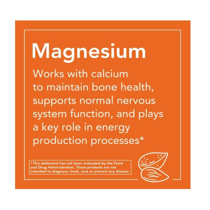 "Supplement Facts panel – NOW Magnesium Citrate 400 mg per serving, 240 count"