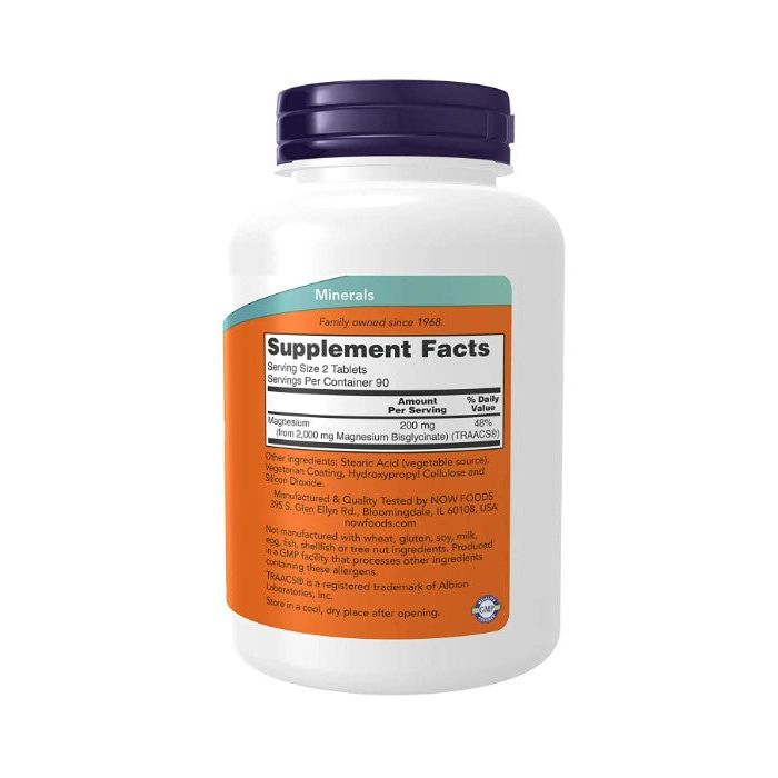 "NOW Magnesium Glycinate – vegan-friendly mineral supplement, 180 tablets"