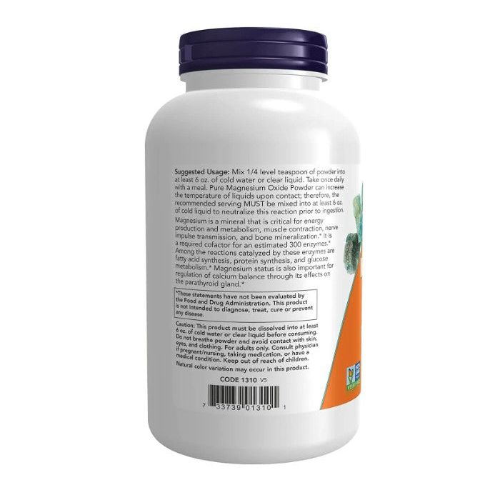 "Unflavored magnesium powder by NOW – high elemental magnesium content, 454 servings"