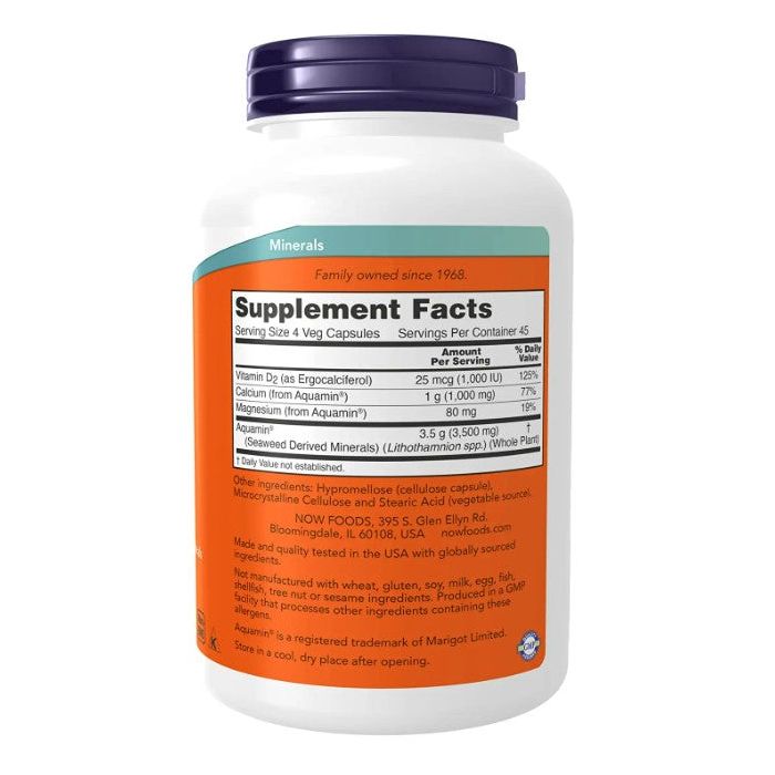 "NOW Red Mineral Algae with Aquamin and Vitamin D2 – plant-based calcium supplement"