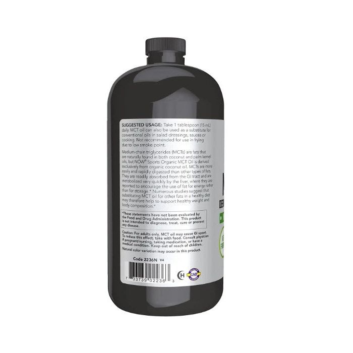 "NOW Sports Organic MCT Oil – non-GMO and gluten-free energy source for weight management"