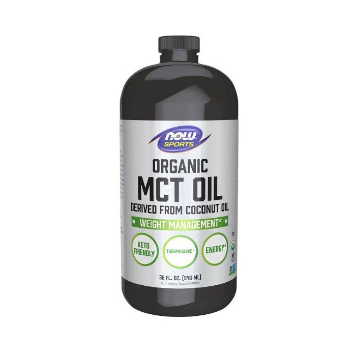 "Organic MCT Oil 32 fl oz by NOW Sports – ideal for keto diet and mental clarity"