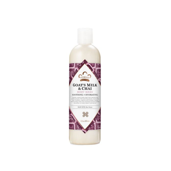 Back label of Nubian Heritage body wash with ingredient list and usage instructions