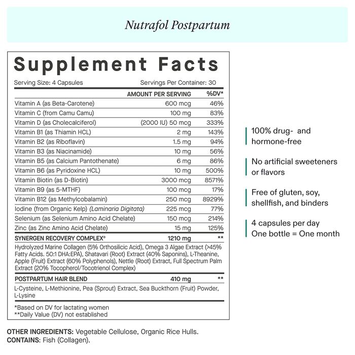 "Nutrafol Postpartum Supplement Bottle – helps restore healthy hair growth after pregnancy"