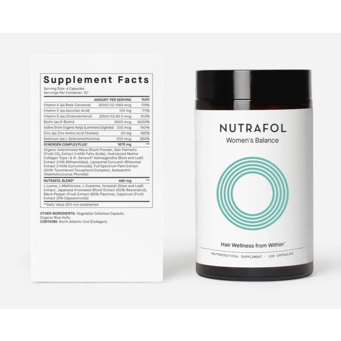 "Nutrafol Women’s Balance Supplement Bottle – 120 capsules to support hair health during hormonal changes"