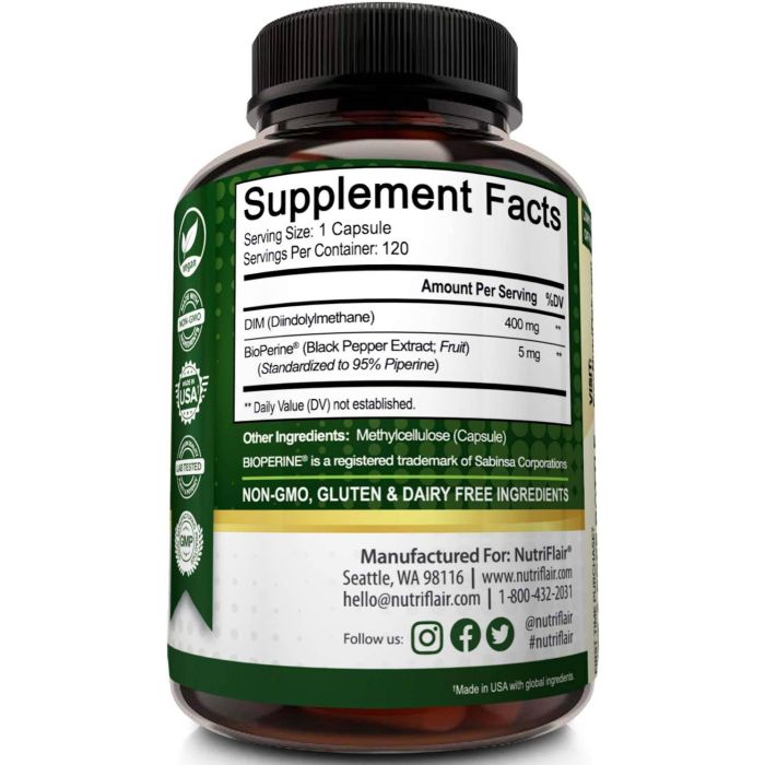 Non-GMO, vegan, and gluten-free DIM supplement with clean label ingredients