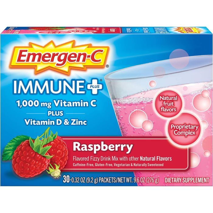 Emergen C Immune Plus 1000mg Vitamin C Powder Mix 30 Cnt 0.33 Oz