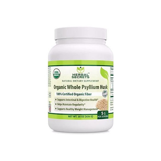 Herbal Secrets 16 oz Psyllium Husk powder – vegan fiber source for regularity, satiety, and heart health support