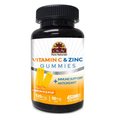 Okay Antioxidant Gummies Vitamin C Zinc 45 Count Lemon Pop Flavor
