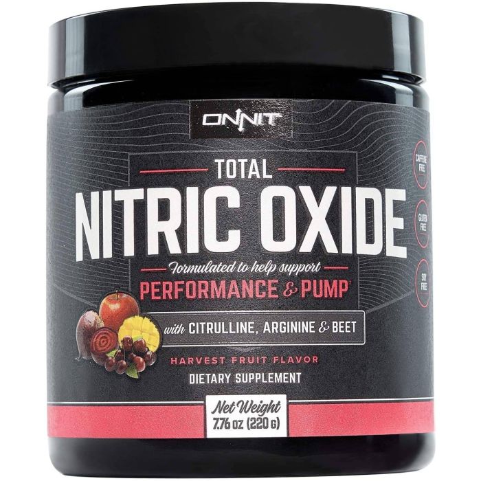 Onnit Total Nitric Oxide Powder bottle front – Harvest Fruit Flavor, 7.76 oz