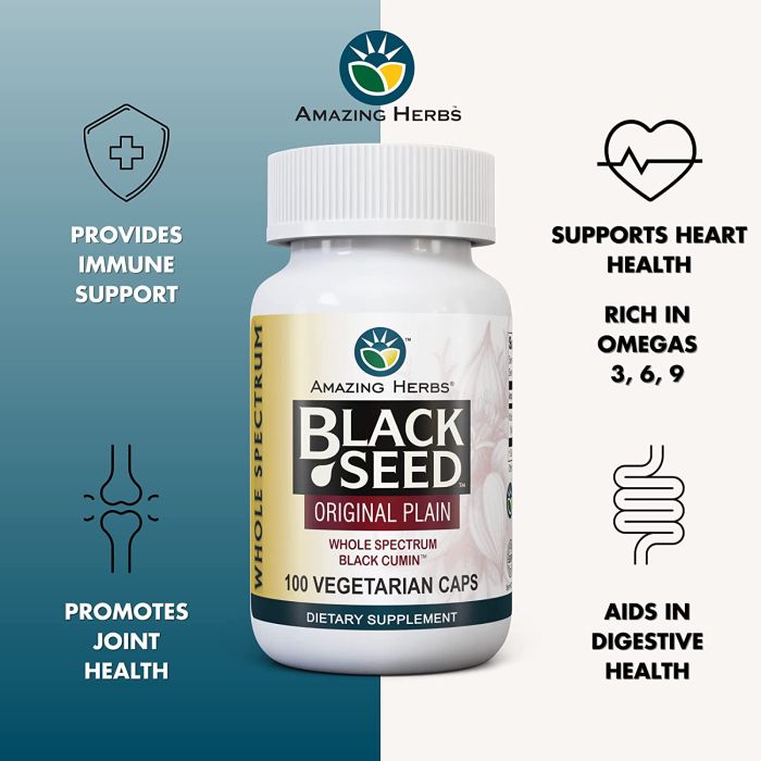 "Black Seed supplement label – ingredients and supplement facts of Nigella sativa capsules"