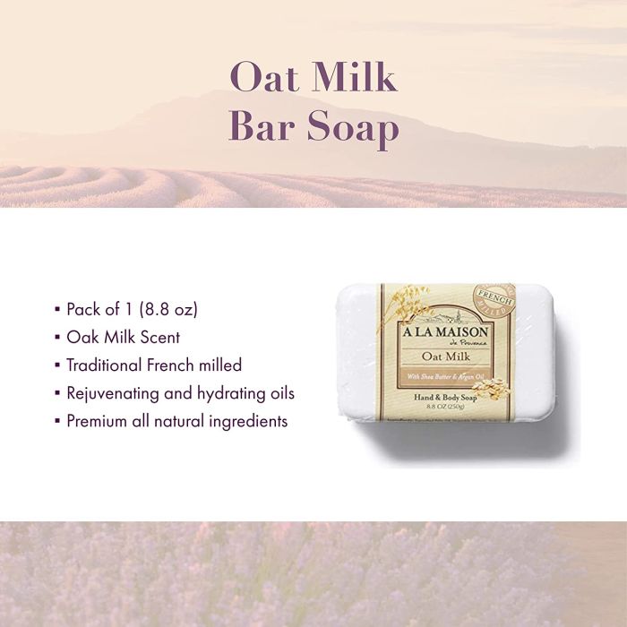 "Front view of À La Maison de Provence oat milk soap packaging – French-milled"