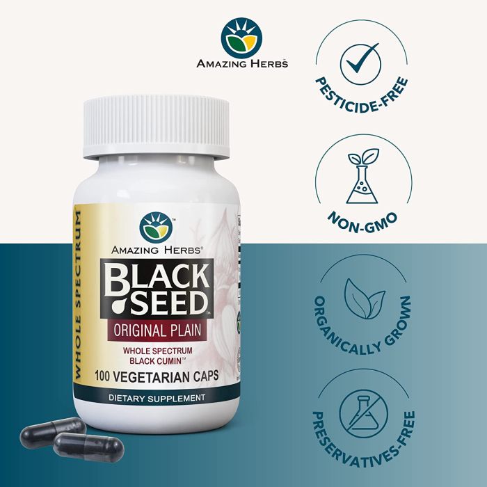 "Amazing Herbs Black Seed Whole Spectrum 100 capsules – full-spectrum immune support supplement"