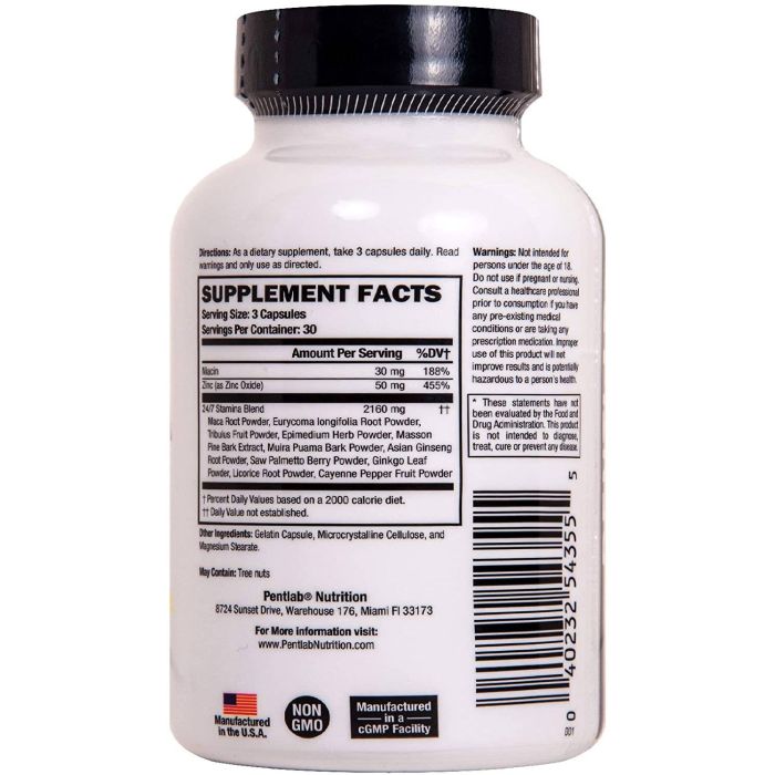 PentLab 24/7 Stamina – Testosterone support and muscle growth supplement for men, 90 capsules.