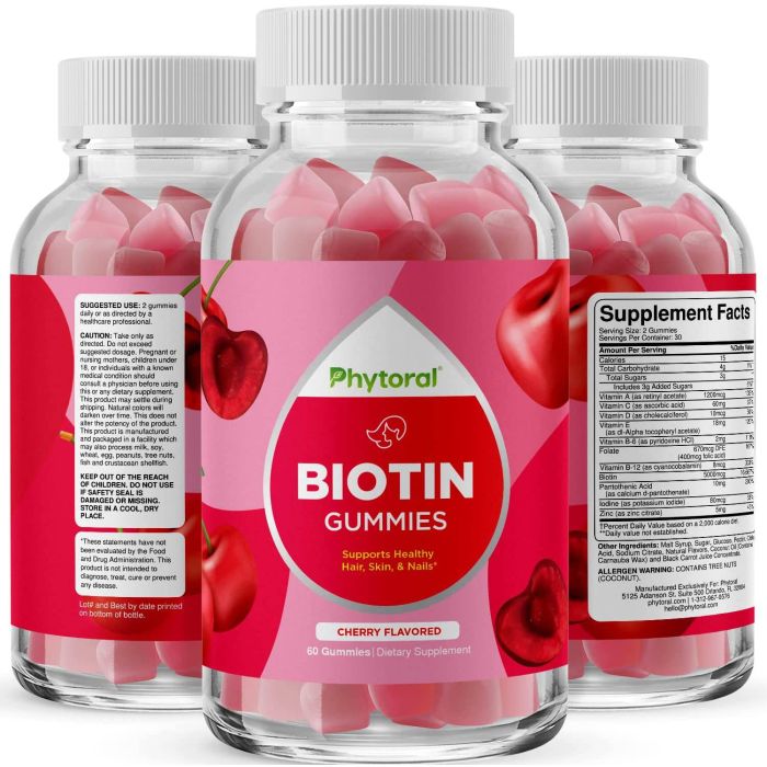 "Front label of Phytoral Biotin Hair and Nail Growth Supplement – 5000 mcg per serving"