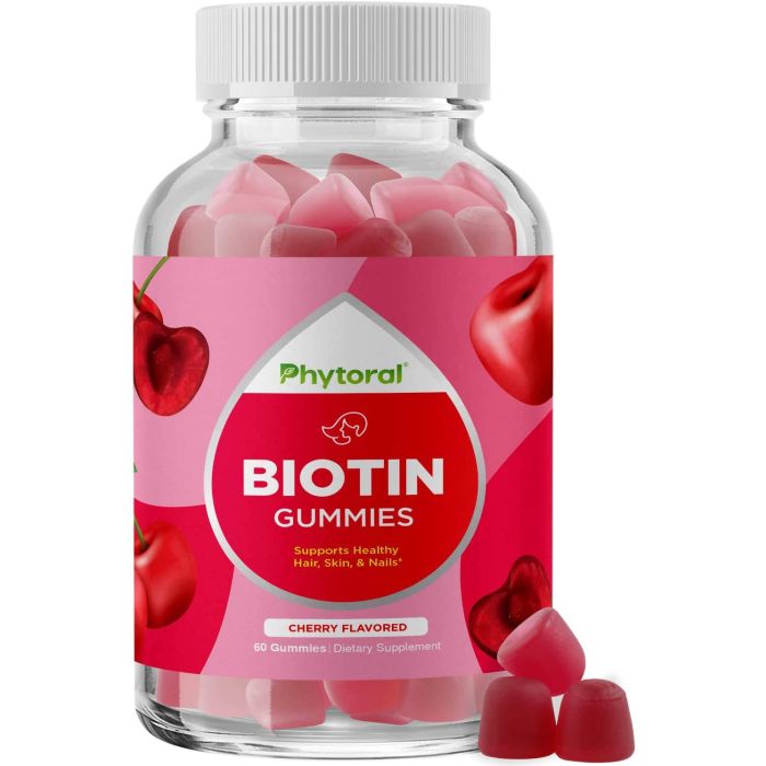 "Gummy texture and cherry flavor of Phytoral hair growth support vitamins"