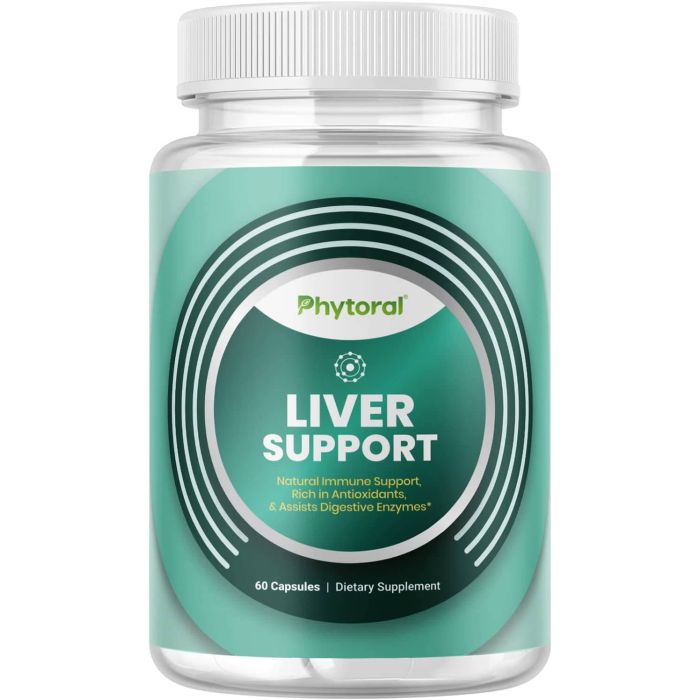 "Phytoral zinc and milk thistle liver supplement bottle front and side view"