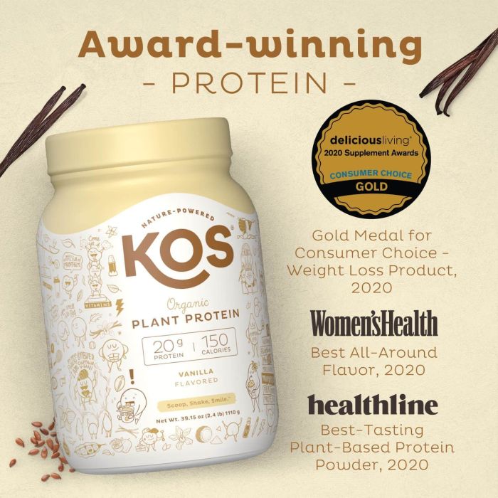 KOS Organic Plant Protein Powder Vanilla Flavored 39.15 Oz Vegan