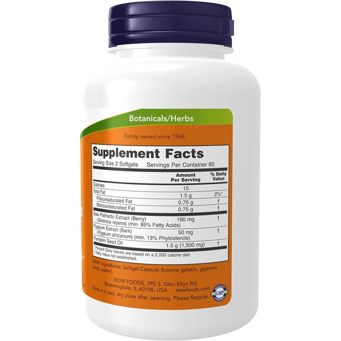 NOW Pygeum Saw Palmetto Men's Health 120 Softgels Prostate Support