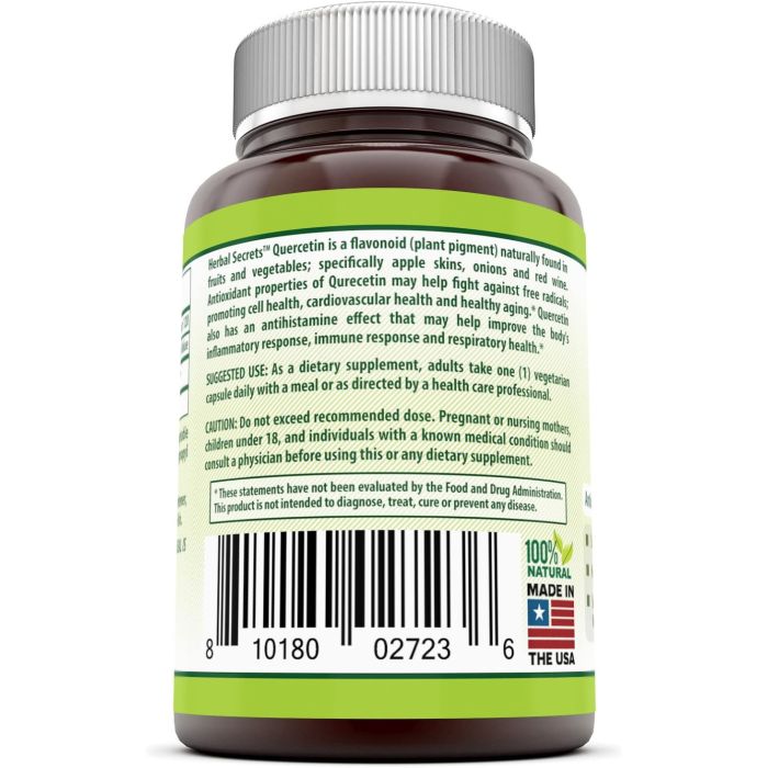 Supplement facts panel of Quercetin 500 mg – high-potency flavonoid for inflammation support
