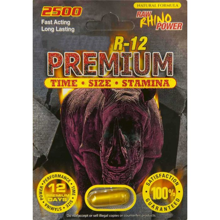 R-12 Rhinomax Pill Premium 2500 Raw Rhino Power Male Sexual Enhancer