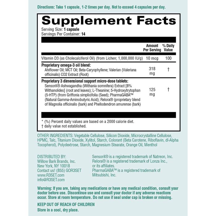 Back label showing supplement facts and ingredients
