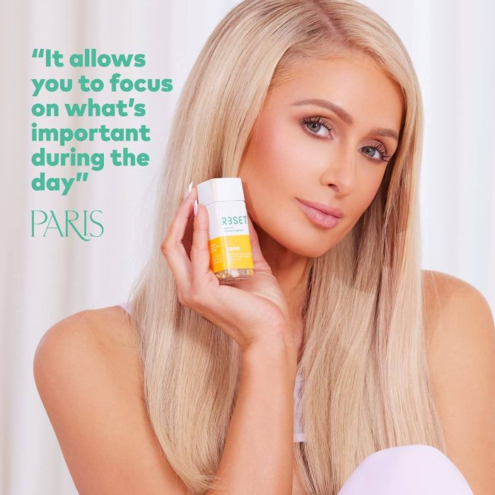 R3SET Calm capsules laid out with calming background props