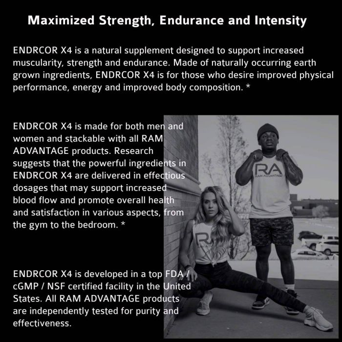 Close-up of ENDCORE X4 supplement facts label with active ingredients