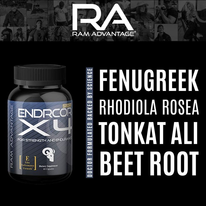 RAM ADVANTAGE ENDCORE X4 bottle with 60 vegan capsules for strength and endurance