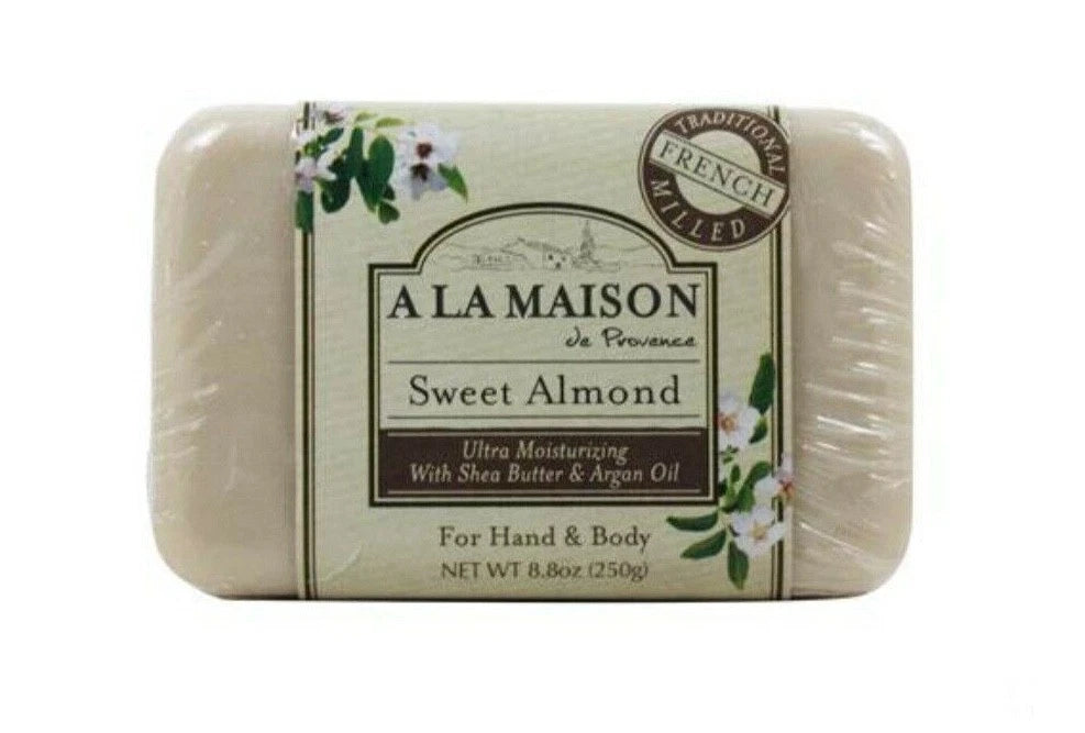 Natural French milled body soap with coconut oil and sweet almond scent