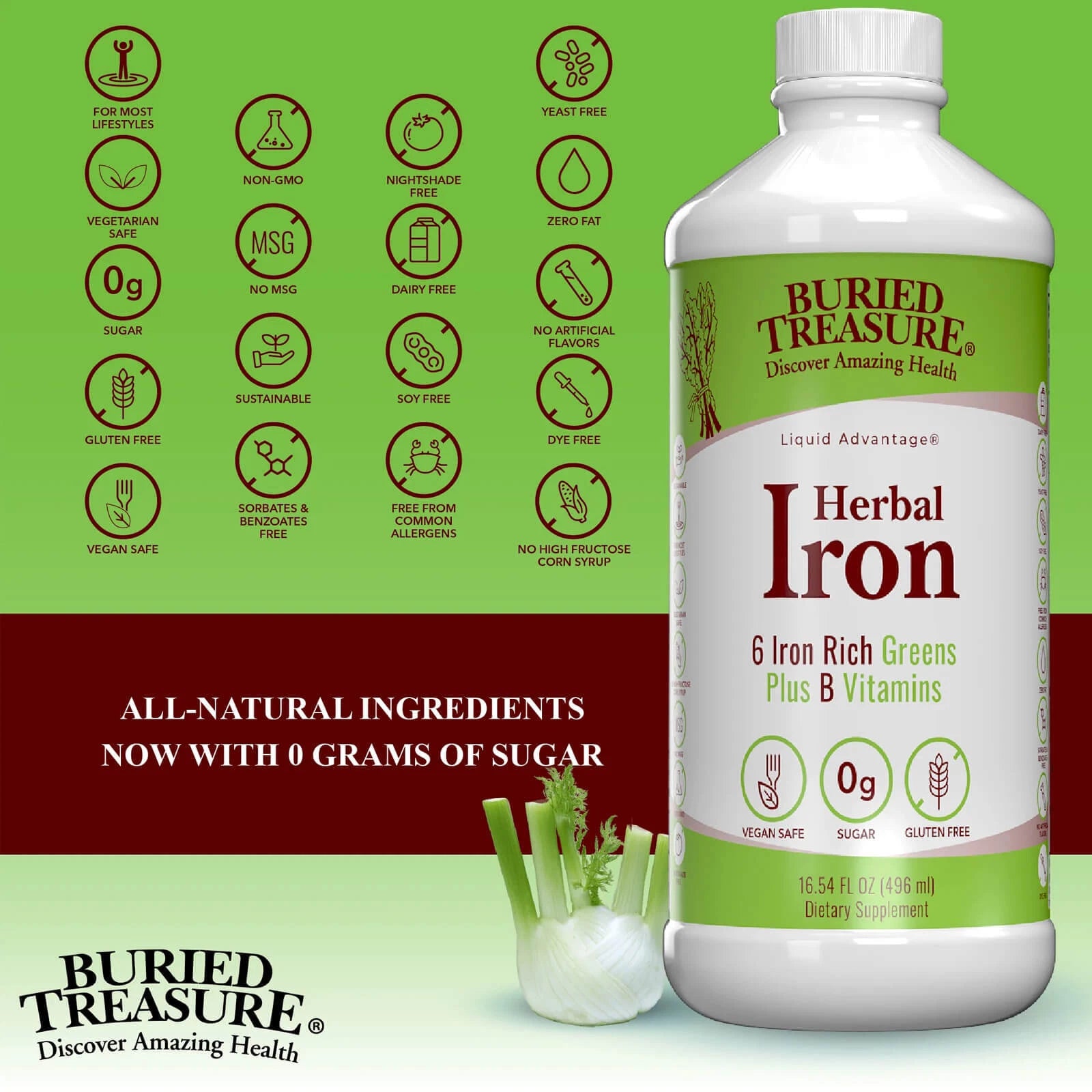 Liquid herbal iron supplement by Buried Treasure for daily nutritional support
