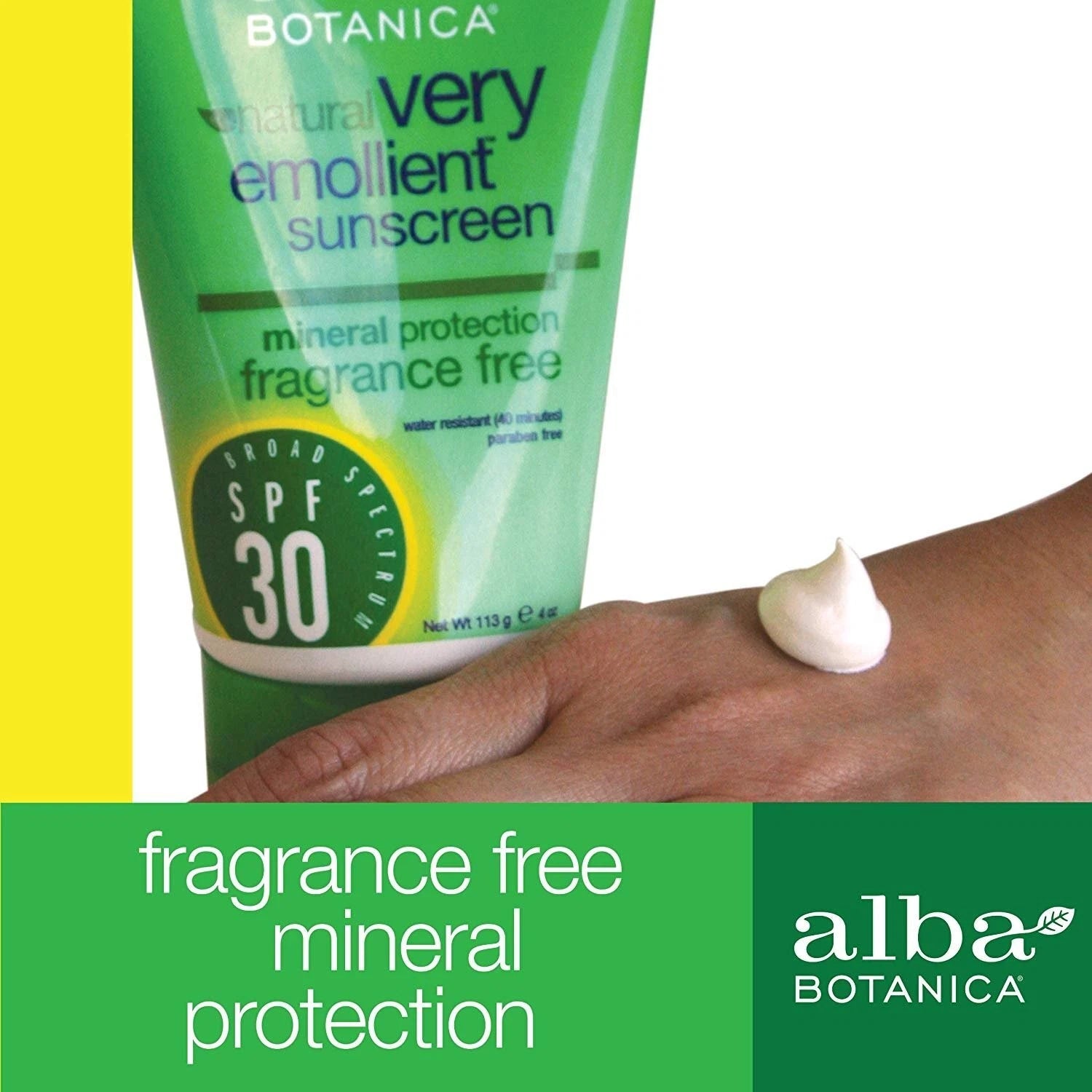 Alba Botanica SPF 30 sunscreen lotion with broad spectrum mineral protection