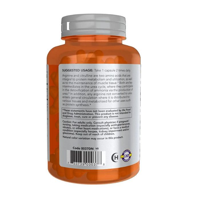 NOW Sports Arginine Citrulline Amino Acids 120 Veggie Caps
